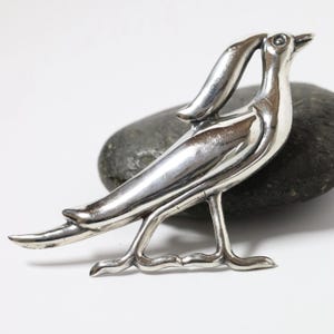 Old Exotic Mexican Bird Brooch | Sterling Silver Vintage Jewelry | Mid-century Mexico