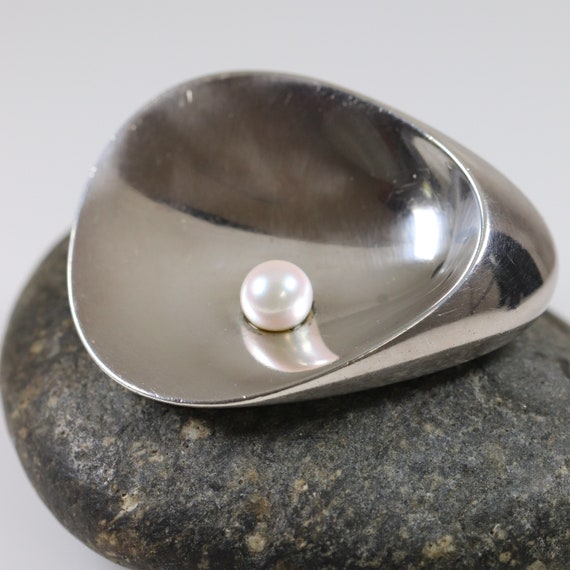 Georg Jensen Modernist Shell Brooch 328 Vintage Sterling Silver Ditzel Pearl Pin Denmark Etsy