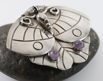 William Spratling Amethyst Butterfly Moth Brooch | Vintage Sterling Silver | Taxco Mid-Century Mexico