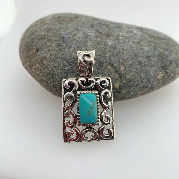 Ornate Turquoise Necklace Pendant | Vintage Sterl… - image 4