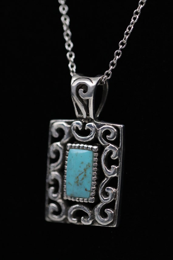 Ornate Turquoise Necklace Pendant | Vintage Sterl… - image 1