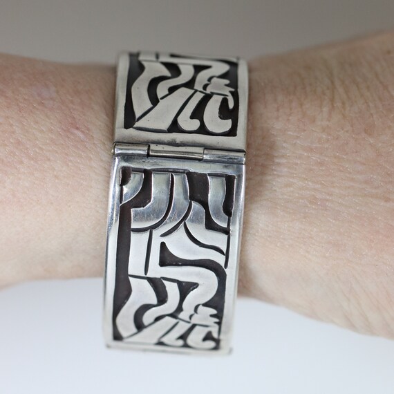 Taxco Aztec Motif Link Bracelet | Vintage Sterlin… - image 7