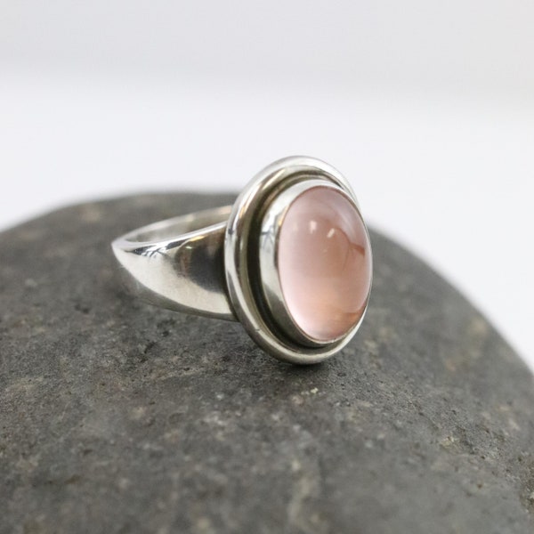 Rose Quartz Ring 46B Harald Nielsen Design | Sterling Silver Vintage Jewelry | Georg Jensen Modernist Denmark