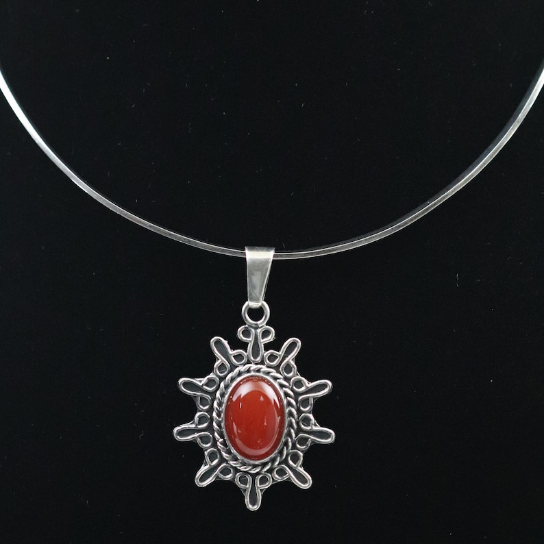 Vintage Sterling Silver Carnelian Cabochon Taxco Choker Necklace Star Pendant and 14.5 5mm Choker
