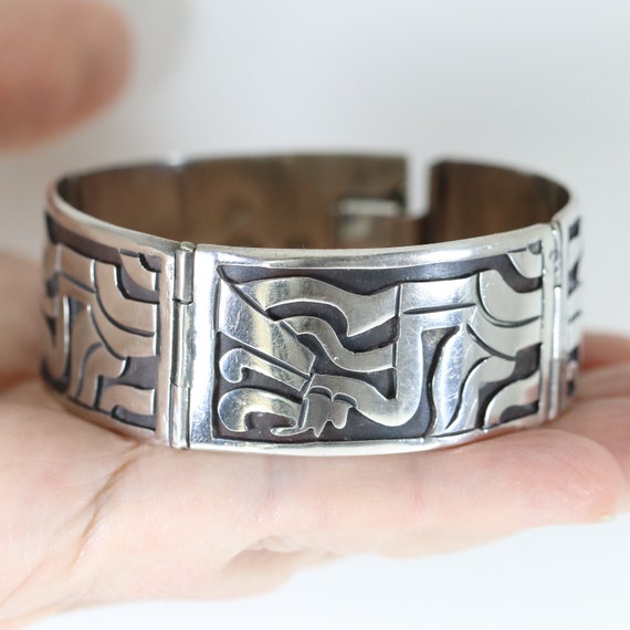Taxco Aztec Motif Link Bracelet | Vintage Sterlin… - image 5