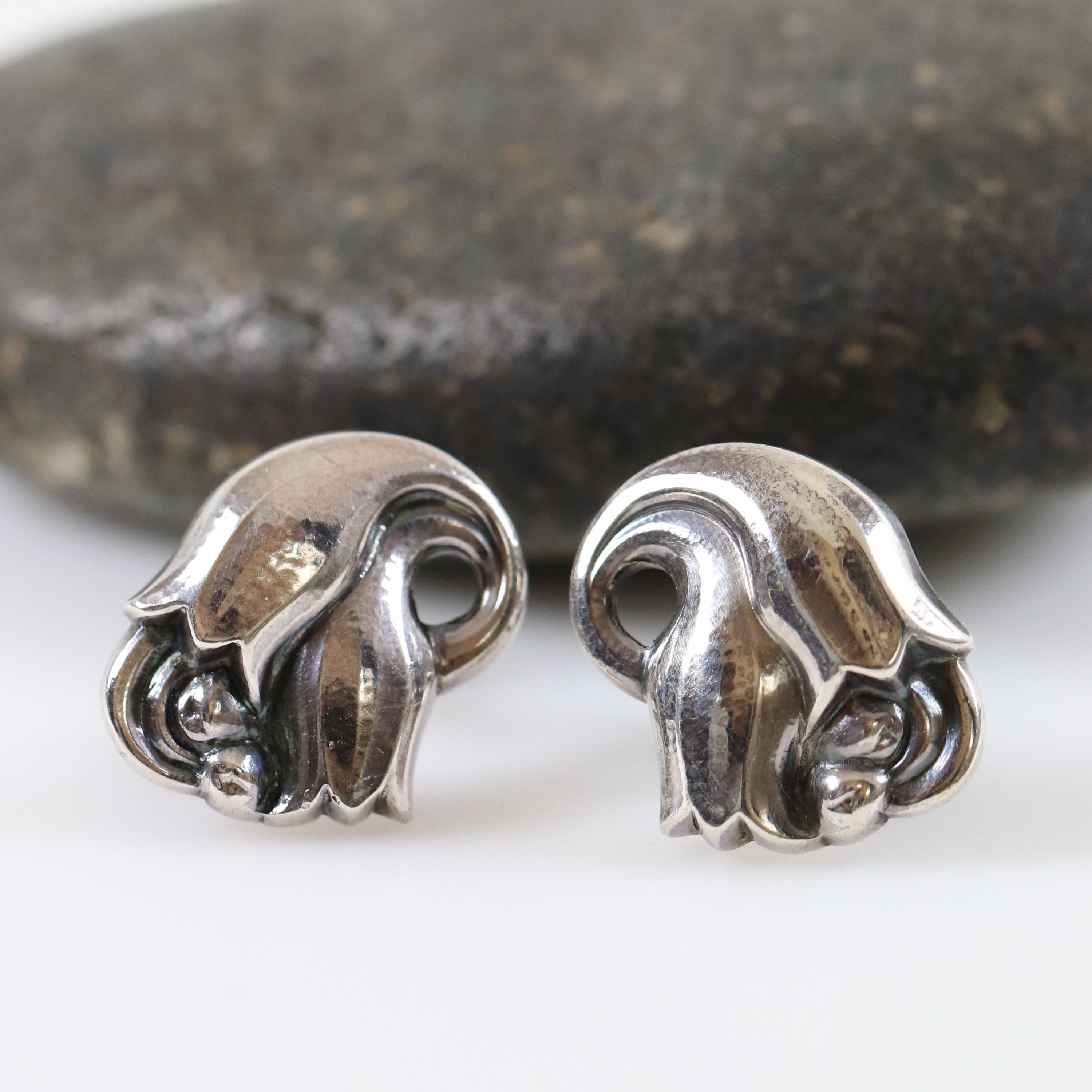 Georg Jensen Tulip Earrings 100 Vintage Sterling Silver Floral  