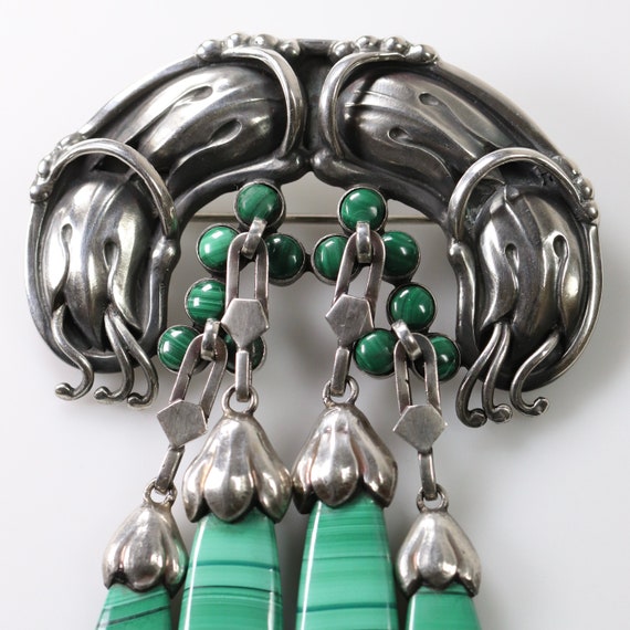 Rare Georg Jensen Malachite Master Brooch #22 | V… - image 2