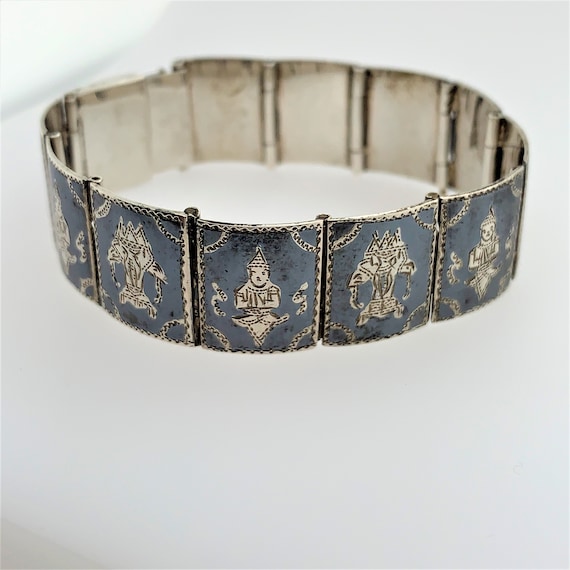 Siam Niello Panel Bracelet |  Vintage Sterling Si… - image 1