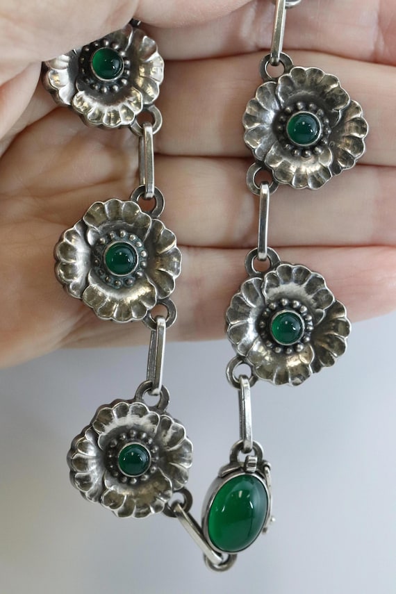 Vintage Georg Jensen Jewelry Rare Chrysoprase Floral Link