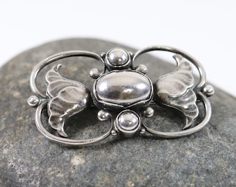 Broche floral Georg Jensen n.° 236A / Plata de ley vintage / Pin danés de mediados de siglo Art Nouveau