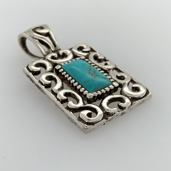 Ornate Turquoise Necklace Pendant | Vintage Sterl… - image 2