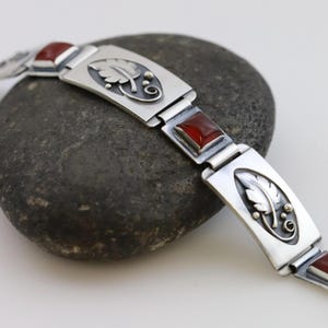 Vintage Lawrence Foss Silver Jewelry | Foliate and Carnelian Bracelet - Carmel FSJ