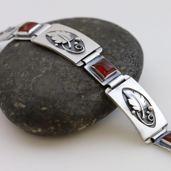 Lawrence Foss Carnelian Bracelet | Sterling Silver Vintage Jewelry | Mid-Century Handcrafted