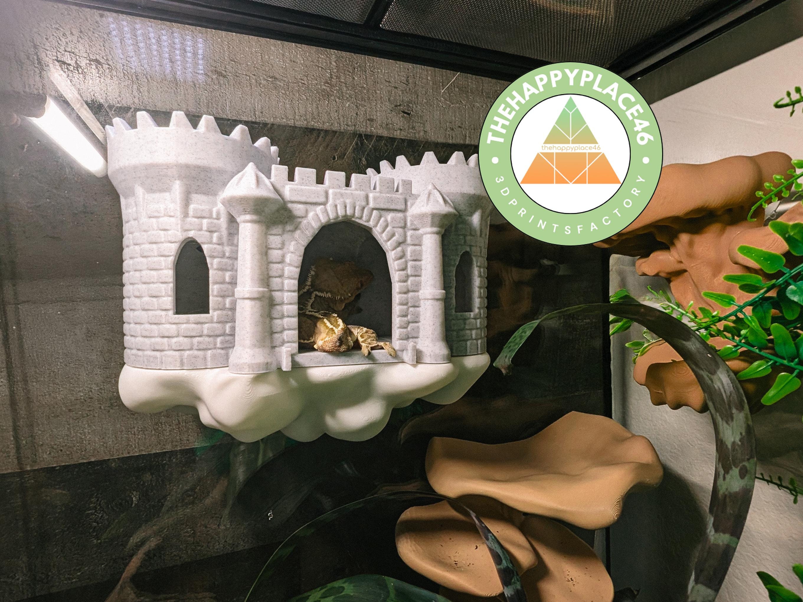 Crested Gecko Floating Castle on a Cloud Hide and Ledge with optional drawbridge
