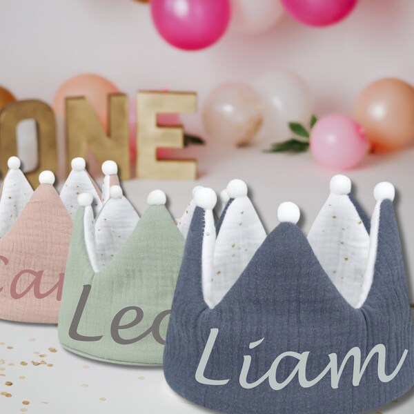 Personalisierte Geburtstagskrone aus Musselin und Baumwolle für Kinder - Einzigartiges Geschenkidee für besondere Anlässe