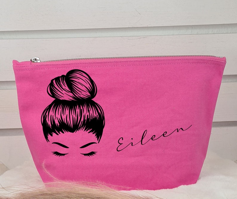 Personalisierte Kosmetiktasche mit Namen Kulturbeutel Pinseltasche Schmink-Tasche Make-Up Geschenk Freundin. Pink