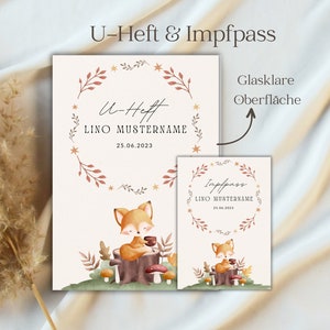 Personalized U-booklet and vaccination certificate cover in a 4-piece set - Crystal clear surface - Choose your motif: fox, fawn, initial