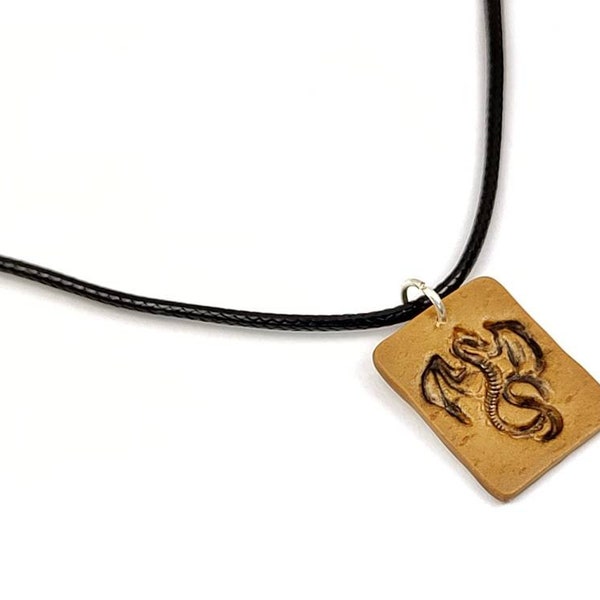 Collier-Pendentif bronze avec dragon en argile polymère