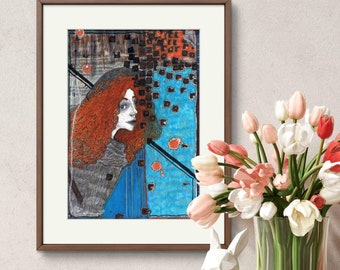 The Glitch Witch - Surreal Woman Portrait | Red-Haired Oracle Art | Portal of Fractured Realities