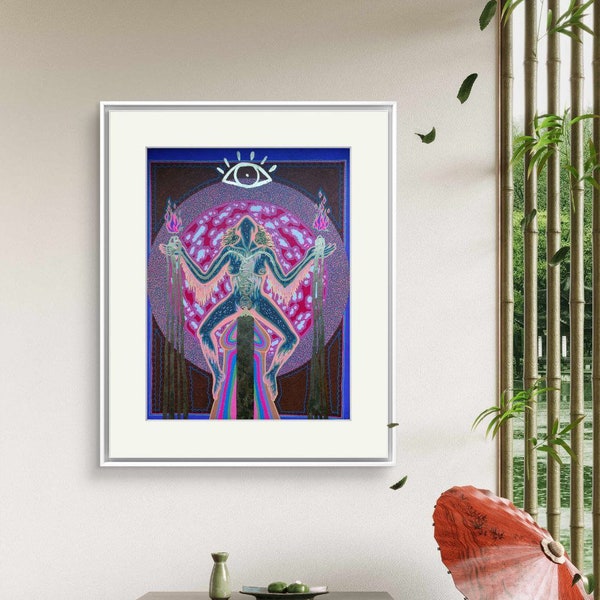 ထ Entheogenesis, pop spiritual psychedelic art, 30x40 cm original painting, amanita muscaria, fungi, shaman, wicca, pagan, altar, wall decor