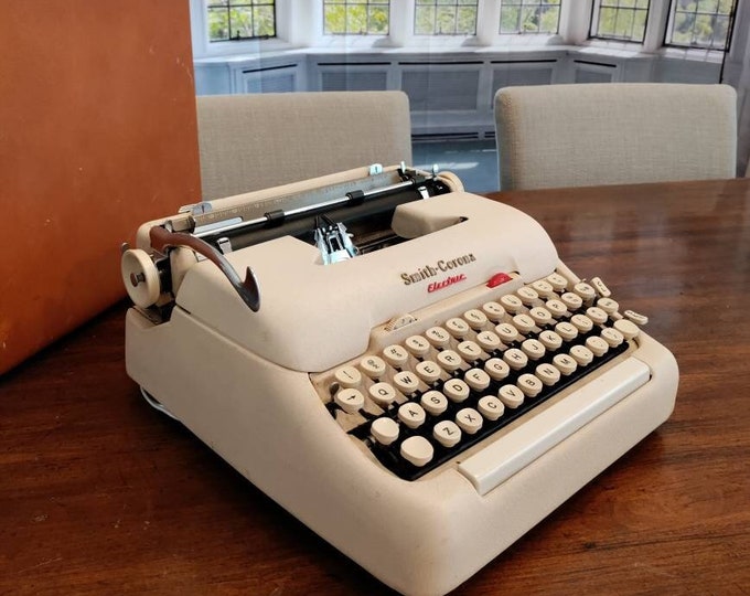 1959 Creamy White Cursive Script Smith Corona Electric Portable ...