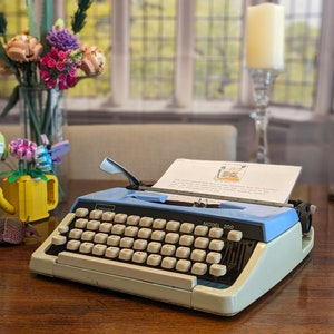 1978 Baby Blue and Cream Custom Painted Montgomery Ward 200 Typewriter by Brother Serviced and Ready to Write image 2