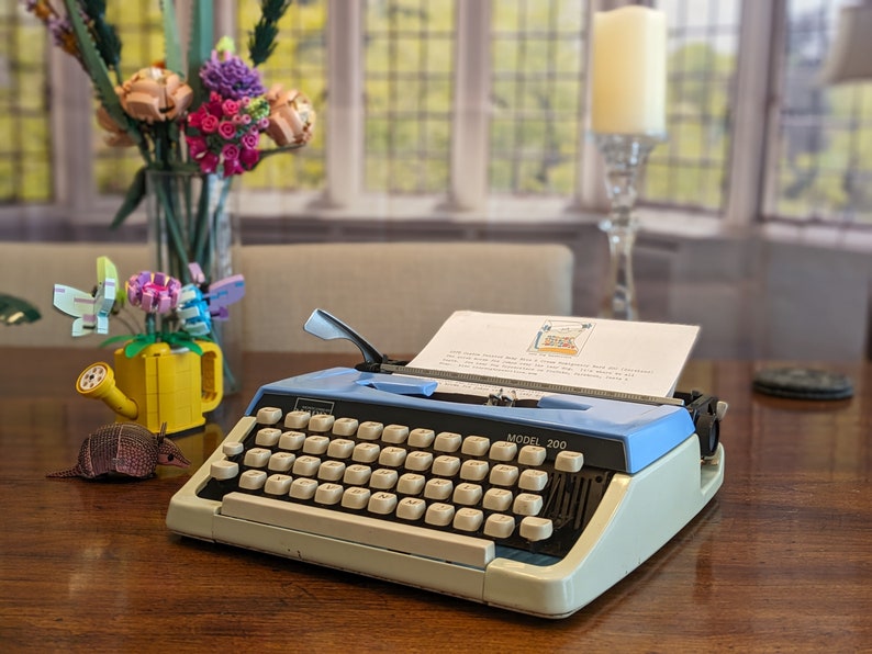 1978 Baby Blue and Cream Custom Painted Montgomery Ward 200 Typewriter by Brother Serviced and Ready to Write image 2