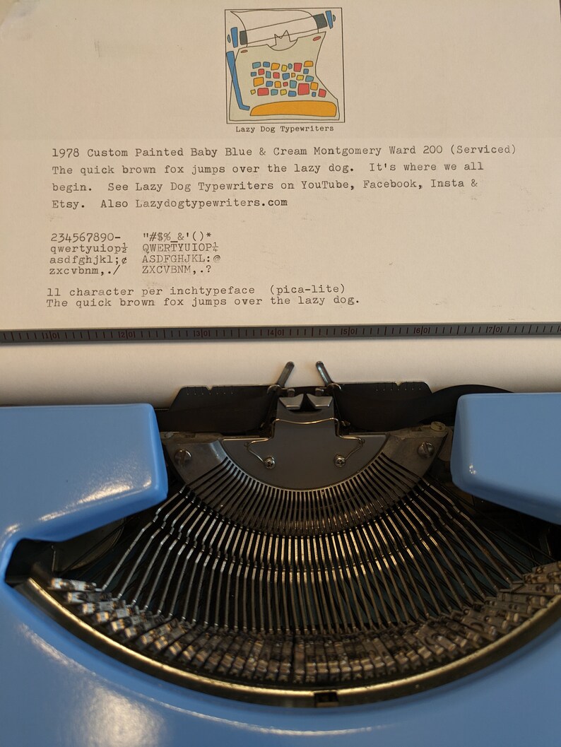 1978 Baby Blue and Cream Custom Painted Montgomery Ward 200 Typewriter by Brother Serviced and Ready to Write image 8