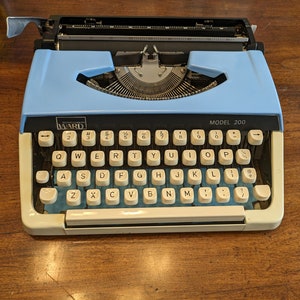 1978 Baby Blue and Cream Custom Painted Montgomery Ward 200 Typewriter by Brother Serviced and Ready to Write image 4