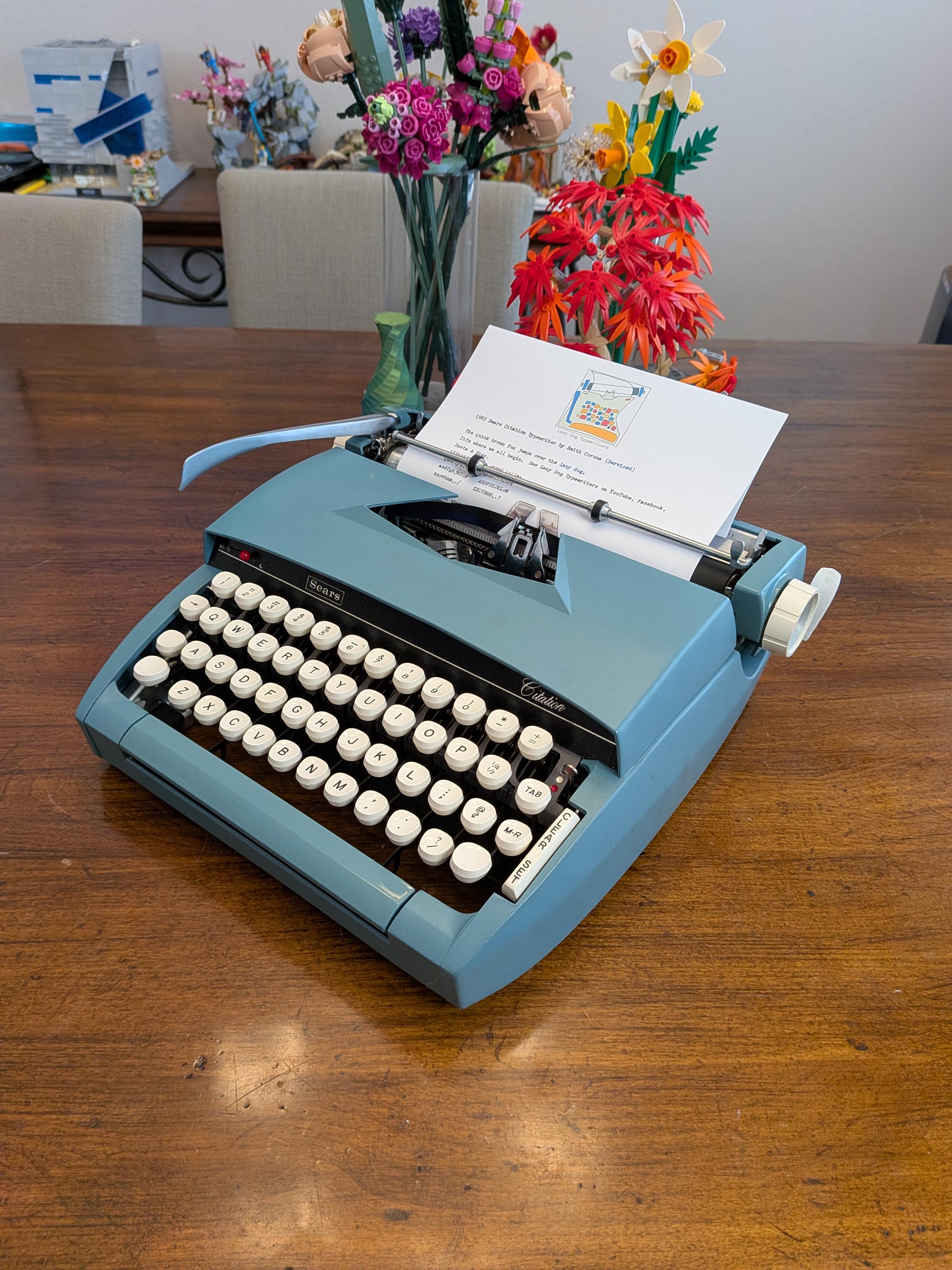 1965 Blue Sears Citation Typewriter by Smith Corona (serviced and 