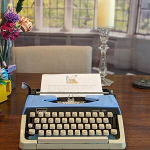 1978 Baby Blue and Cream Custom Painted Montgomery Ward 200 Typewriter by Brother Serviced and Ready to Write image 3