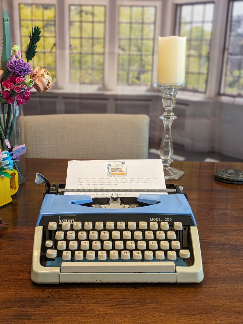 1978 Baby Blue and Cream Custom Painted Montgomery Ward 200 Typewriter by Brother Serviced and Ready to Write image 3