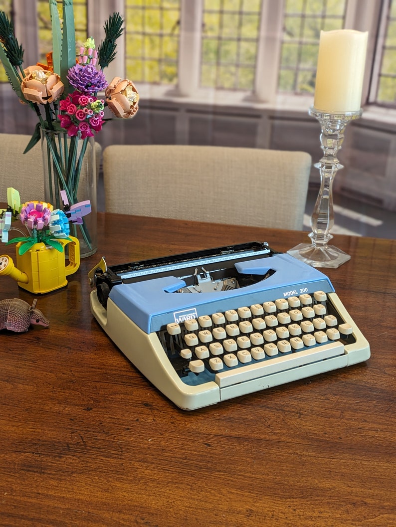 1978 Baby Blue and Cream Custom Painted Montgomery Ward 200 Typewriter by Brother Serviced and Ready to Write image 1