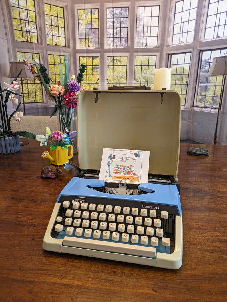 1978 Baby Blue and Cream Custom Painted Montgomery Ward 200 Typewriter by Brother Serviced and Ready to Write image 6