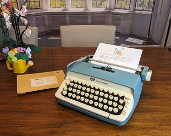 1964 Cursive Script Starmist Blue Galaxie Typewriter by Smith Corona (Serviced)