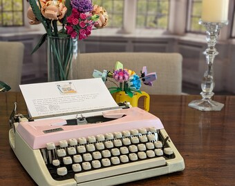 1963 Pink and Cream Custom Painted Webster Truetype Typewriter by Brother (Serviced and Ready to Write)