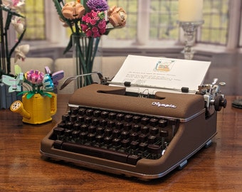 1960 Rare Chocolate Brown Olympia SM4 Typewriter (Serviced & Ready to Write) - Burgundy Keys