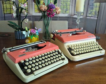 1968 Coral and Cream Custom Painted Brother Charger 11 Typewriter (Serviced and Ready to Write)