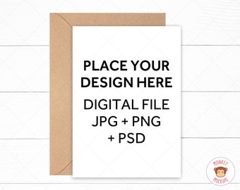 Greeting Card Mockup, Invitation Mockup, PNG JPG PSD Kraft Envelope Mockup, Digital Photo Psd Mockup with Smart Object