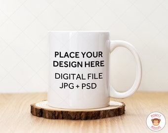 Mug Mockup - 11 oz Coffee Mug Mockup -  JPEG PSD Smart Object Mock-Up Instant Download - White Mug Stock Photo