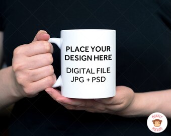 Coffee Mug Mockup, 11 oz Coffee Mug Mockup , JPEG PSD Smart Object Mock-Up Instant Download, White Mug Stock Photo