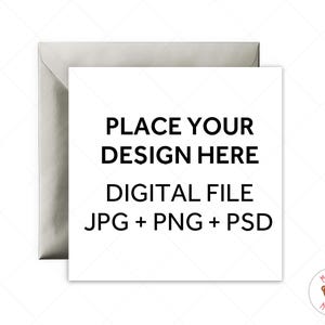Maquette de carte carrée, maquette d'invitation, PNG JPG PSD Maquette de carte de voeux enveloppe argentée, maquette photo numérique PSD avec objet intelligent