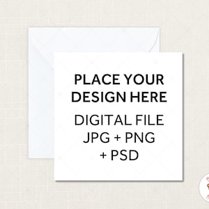 Square Greeting Card Mockup, PSD Mockup Smart Object, Wedding Mockup, JPEG PNG Instant Download, White Card with Envelope Mock Up
