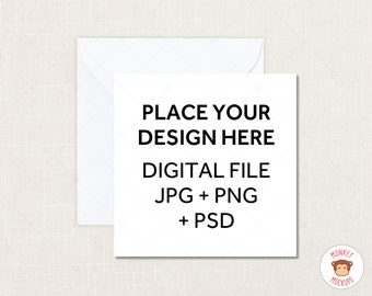 Square Greeting Card Mockup, PSD Mockup Smart Object, Wedding Mockup, JPEG PNG Instant Download, White Card with Envelope Mock Up