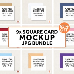 Mockup Bundle Square Greeting Card Mockups, Tarjeta Blanca Kraft Envelope Mock Up, PSD Mockup Smart Object, JPEG PNG Instant Download
