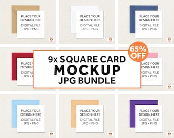 Mockup Bundle Square Greeting Card Mockups, White Card Kraft Envelope Mock Up, PSD Mockup Smart Object, JPEG PNG Instant Download