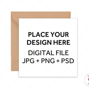 Maquette de carte carrée, maquette d'invitation, PNG JPG PSD Maquette de carte de voeux enveloppe kraft, maquette photo numérique PSD avec objet intelligent