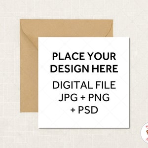 Vierkante wenskaart Mockup, White Card Kraft Envelop Mock Up, PSD Mockup Smart Object, Wedding Mockup, JPEG PNG Instant Download