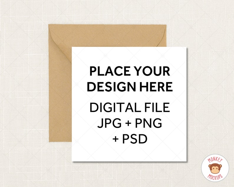 Square Greeting Card Mockup White Card Kraft Envelope Mock Etsy