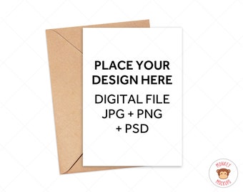 Greeting Card Mockup, Invitation Mockup, PNG JPG PSD Kraft Envelope Mockup White Background, Digital Photo Psd Mockup with Smart Object